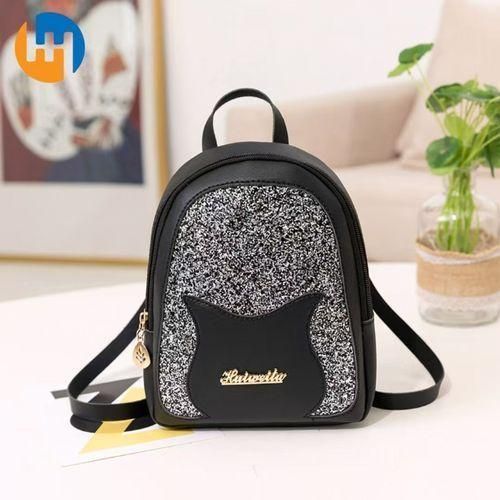 HUAHUA Sequined Backpack Travel Bag Fashionable Backpack black