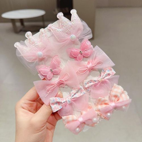 Girls 10 Piece Pink Crown Butterfly Hair Clips Set Barrettes