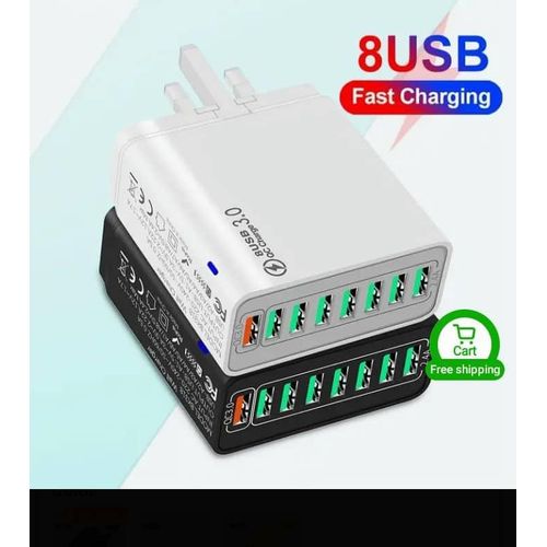 8-Port Fast Charging USB Adapter – Multi-Port Quick Charger (USB 3.0) Smart Safety Charging Hub