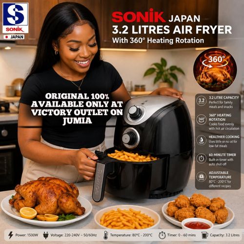 1500W JAPAN 3.2L Air Fryer with 360° Heating Rotation