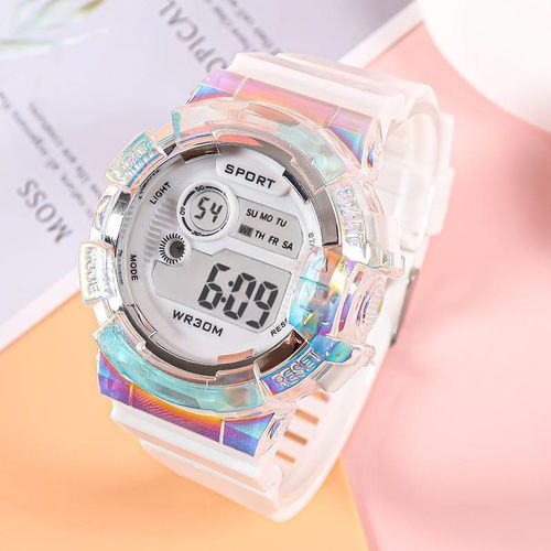 Kids LED Digital Sports Watch – Iridescent white