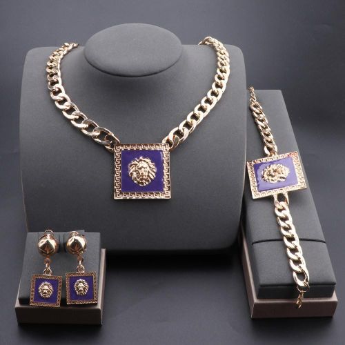 Animal Jewelry Set Purple Enamel Gold Plated Rectangle Necklace Earrings Bracelet Set For Women Party Jewelry Wedding Accessories