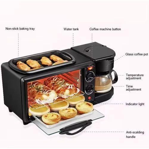 3-in-1 Electric Breakfast Maker Station - 12L Toaster Oven, Coffee Maker & Frying Griddle