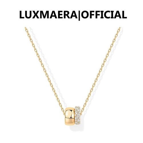 Double Ring Pendant Necklace for Women, Gold/Silver CZ