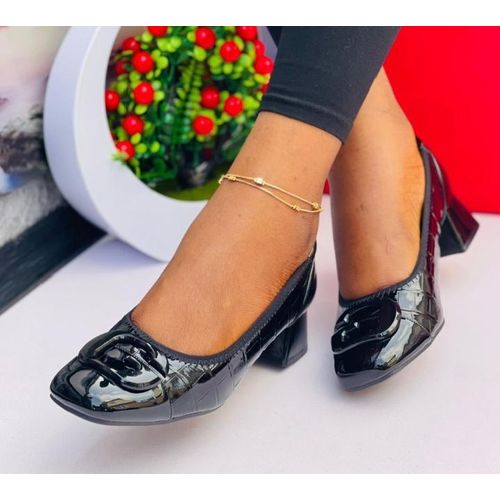 ladies mid heels cover shoe-Black
