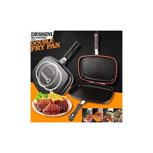 40CM Double-Sided Grill Pan Non-Stick Family Size Frying Pan with Lid
