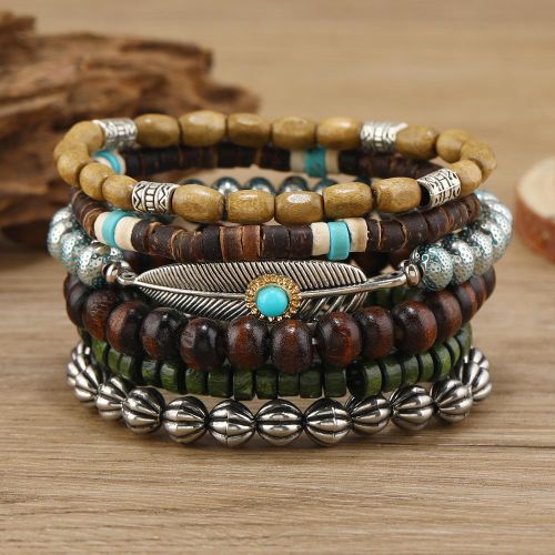 6 Piece Men's Bracelet Wooden Bead Stackable Elastic Design Chinese Style for Daily Wear Gifts