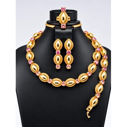 DUBAI OPULENCE: 4-PIECE ICED-OUT GOLD ZIRCONIA COLLECTION