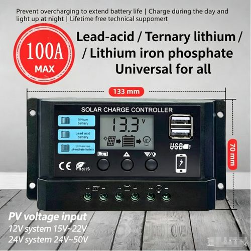 100A Solar Charge Controller, Upgraded Solar Panel USB Port