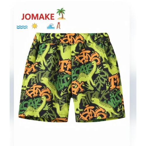 2-13Y Boys' Shorts, Featuring Shorts with Black Background and Dinosaur Letter Design