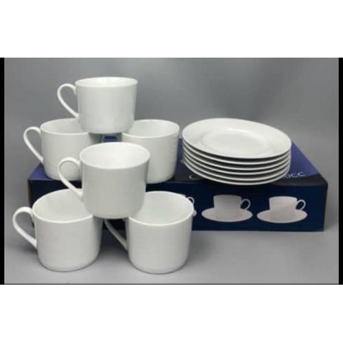 Tea Cups And Saucers Breakable (6 Cups, 6 Saucers) White