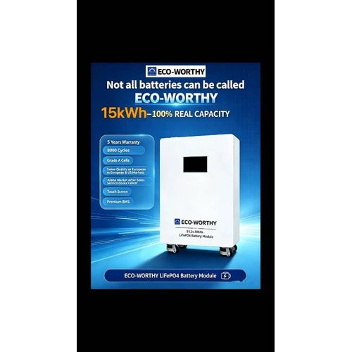 High Standard ECO-WORTHY 15kWh 51.2V 300Ah LiFePO4 Lithium Battery Module - 100% Real Capacity - 8000 Cycles - Grade Á Cells - Touch Screen - Premium BMS - 5 Years Warranty