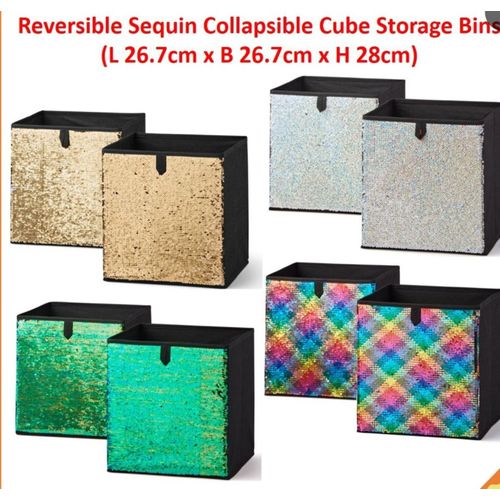 FOLDABLE SEQUINE STORAGE BOX SILVER