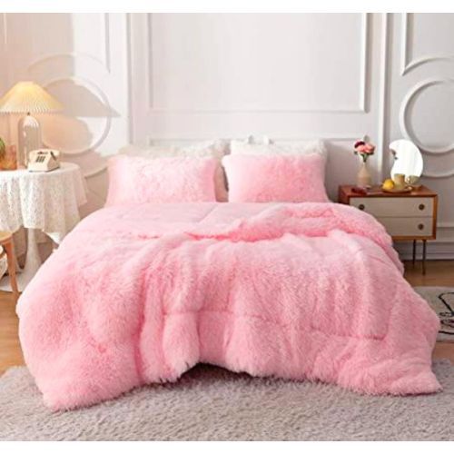 Fur Duvet With Plain Bedsheet And 2pillowcases