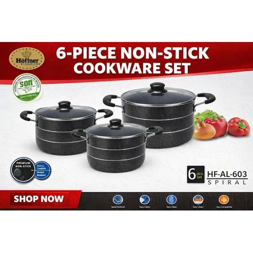 6PCS Hoffner Thickened Aluminum Nonstick Cookware / Pot Set with Frypan (Model: HF-AL-603)