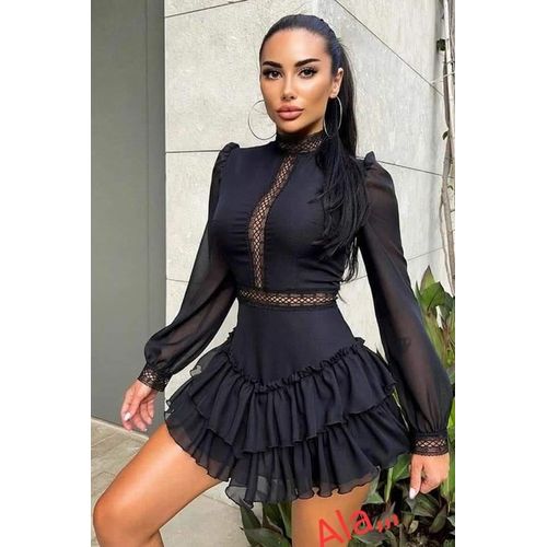 Black Sheer Ruffle Mini Dress