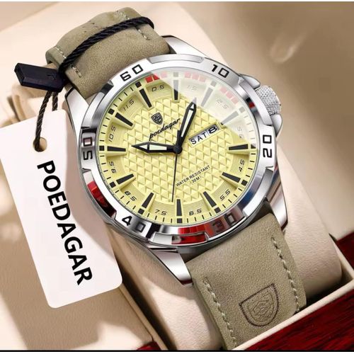 Premium Luxury Quality Men Chronograph Leather Design Wristwatch.