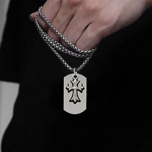 Metal Cross Cuban Link Chain Personality Hip Hop Pendant Necklace Trendy Trendy Men