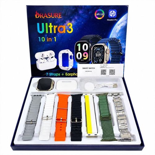 S12 Ultra3 Max Smart Watch 49mm Bluetooth Call with 7 Straps Earbuds & Protective Case For Android iOS