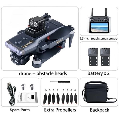SuperRC Q3 Mini 2 GPS Drone with Dual lens 4K HD Camera, 3-axis gimbal RC Quadcopter1 Brushless Motor & Screen Display Remote Controller, 2 batteries