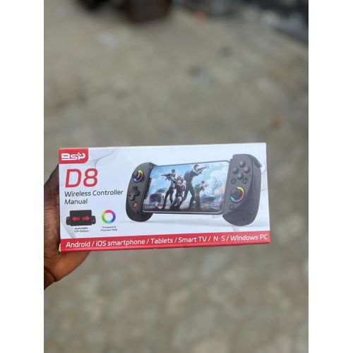 D8 Wireless Game Controller Joystick Gamepad Turbo Rapid Fire RGB Ring Light with Turbo 6-Axis for Android, iOS, PS3, PS4, & PC.