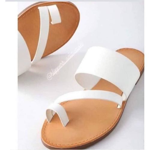 Men's Smart Leather Palm Slippers - White & Brown