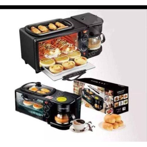 All-in-One Mini Breakfast Station - Electric Oven, Coffee Brewer & Griddle Combo - Compact Countertop Cooking Appliance