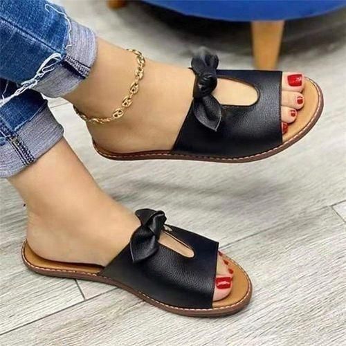 Ladies Casual Flat Slippers-black