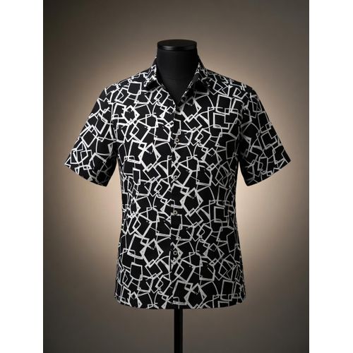 Modern Black & White Geometric Sketch Print Shirt