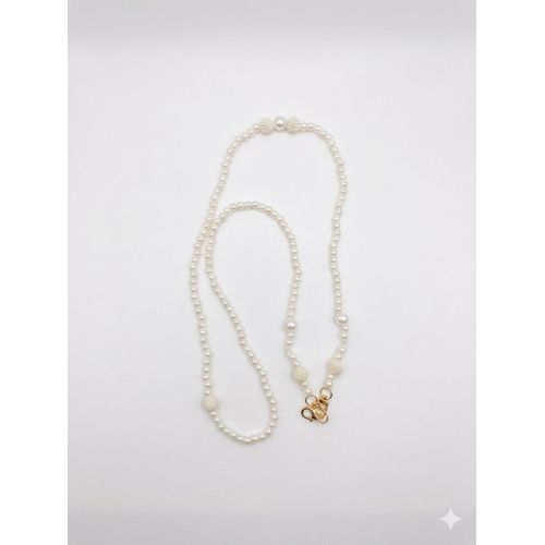 Elegant Pearl Beaded Phone cross Strap with Gold-Tone Clasp