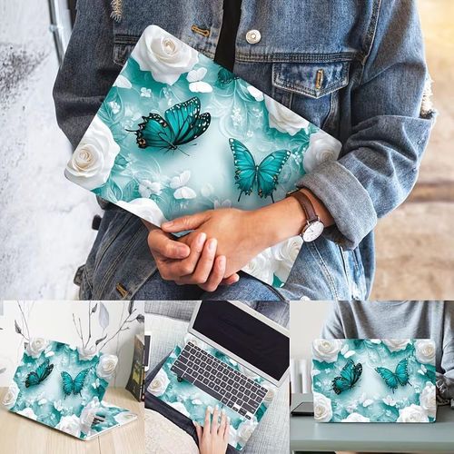 2pcs Vinyl Laptop Cases with Butterfly Floral Stickers, Scratch-Resistant DIY Art Protective Covers, Easy to Apply & Durable for Laptops