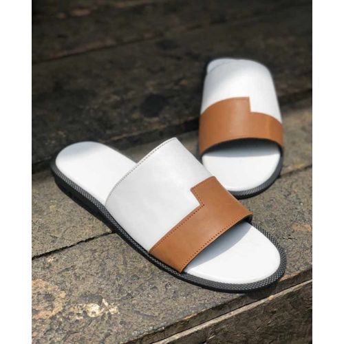 Men's Brown And White Covered Pam Slipper