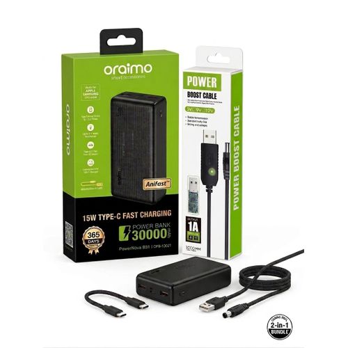 PowerNova B31 30000mAh Power Bank with DC Boost Cable – Router/WiFi For MTŇ, Âirtel Backup Power, 15W Fast Charging, OPB-1302
