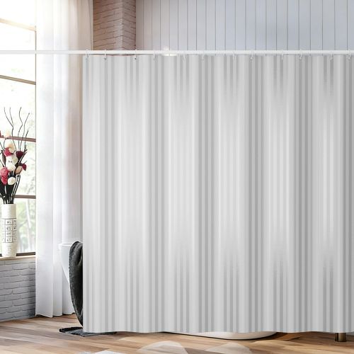 Grey Striped Shower Curtain with Hooks Waterproof Plastic Bathroom Curtain 72 x 72 Inch