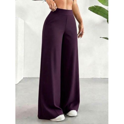Ladies High Waist Stretchy Baggy Palazzo Pants - Purple