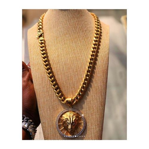 Fast Selling Quality Very Exclusive Solid Cuban Chain + Sophisticated Lion Head Pendant For G-Men