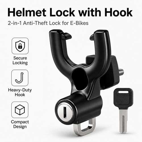 2-in-1 Helmet Lock Hook with 2 Keys, 15kg Load for Electric Bike and Scooter