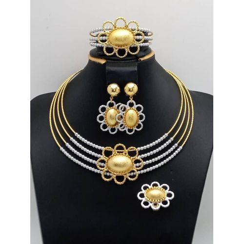 Gold/Silver-Finished Dubai Diamond-Look Zirconia Complete Matching Jewelry Set