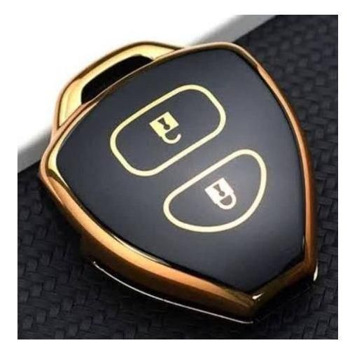 2 Buttons Black&Gold Edge TPU Car KeyShell Fob Cover&Holder for Toyota Corolla VIOS Camry Yaris RAV4 HiLux Cruiser Fortuner