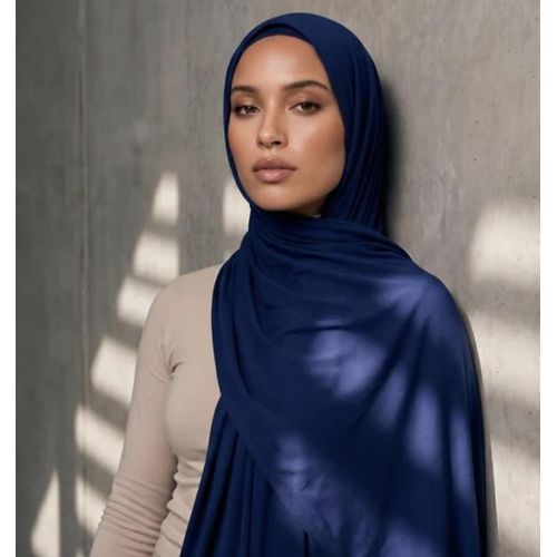 Breathable Plain Jersey Hijab Scarf Dark Blue