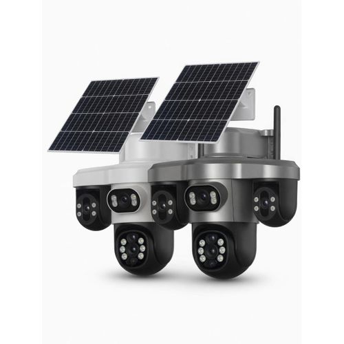 4 Multi Lens Solar PTZ Outdoor Security Camera - Dual Solar Panels, 360° View, PIR Human Detection, Night Vision