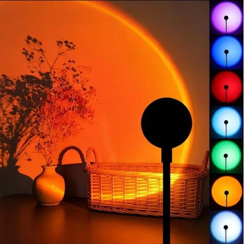 Colorful LED Sunset Lamp with Adjustable Seven Colors, USB Plug-And-Play, 360° Rotation, Sunset Light, Evening Atmosphere Lamp, Suitable for Walls, Ceilings, Background Walls, Portable, Great for Holiday Parties And Gatherings
