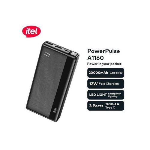 itel PowerPulse 20000mAh Power Bank - 12W Fast Charging Type-C - Triple Output (A1160)