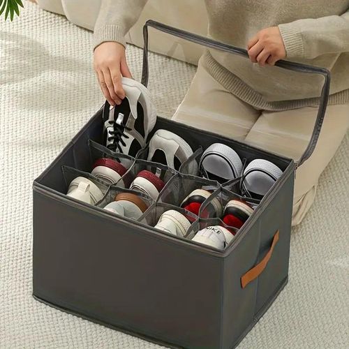 1pc Foldable Oxford Cloth Shoe Storage Box with Lid - Dust-proof Storage Box, Rectangular Shape, Flap Closure, Durable Oxford Material, Shoe Storage Box