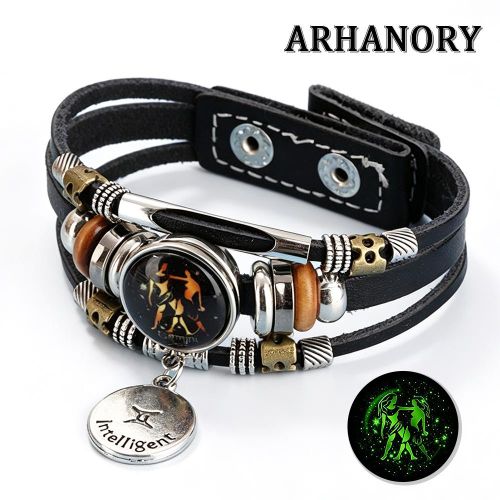 Men's Luminous Constellation Braided Multilayer Bracelet Vintage Leather Rope Bracelets Jewelry - Black
