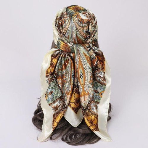 Women Printed Silk Vintage Scarf - Cream