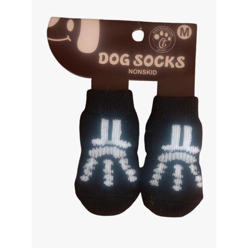 Anti-Slip Pet Socks With Rubber Paw Protector Set Black Medium