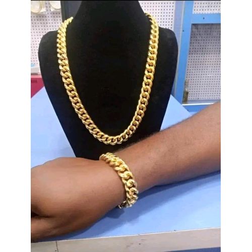 Sparkling/Non Fading Diamond Iced Gold Steel Necklace & Bracelet