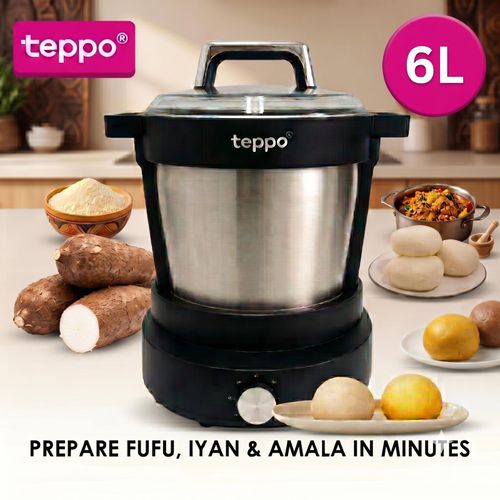 6L Electric Swallow Maker & Food Processor, Automatic Yam Pounder Machine for Fufu, Eba, Amala, Banku & Kuli Kuli (Silver)