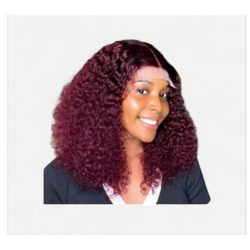 Celebrity pissy curly hair wig with 4 by 4 closure burgundy color 14 inches